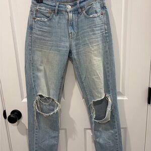 American Eagle Outfitters Light Blue Distressed Straight-Leg Jeans